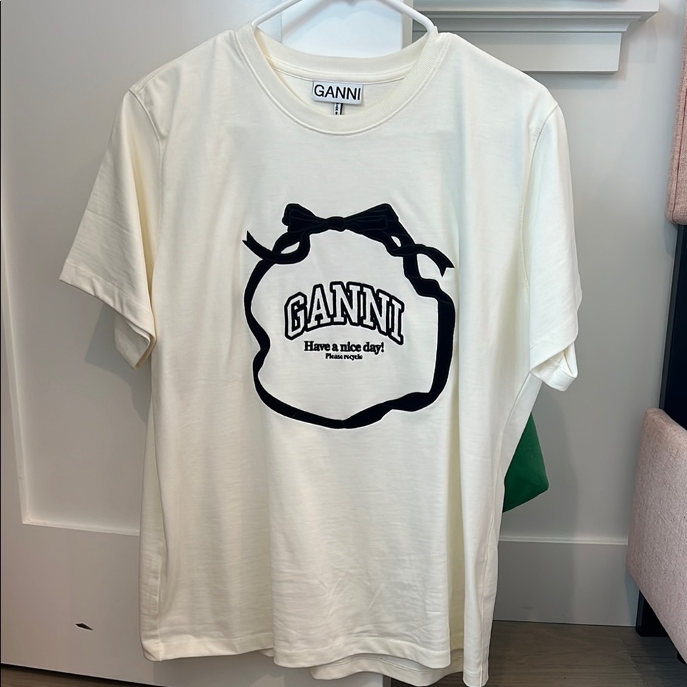 GANNI OFF-WHITE RELAXED BOW T-SHIRT